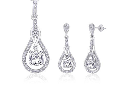 White Gold Plated | Micro Pave Pendant Sets